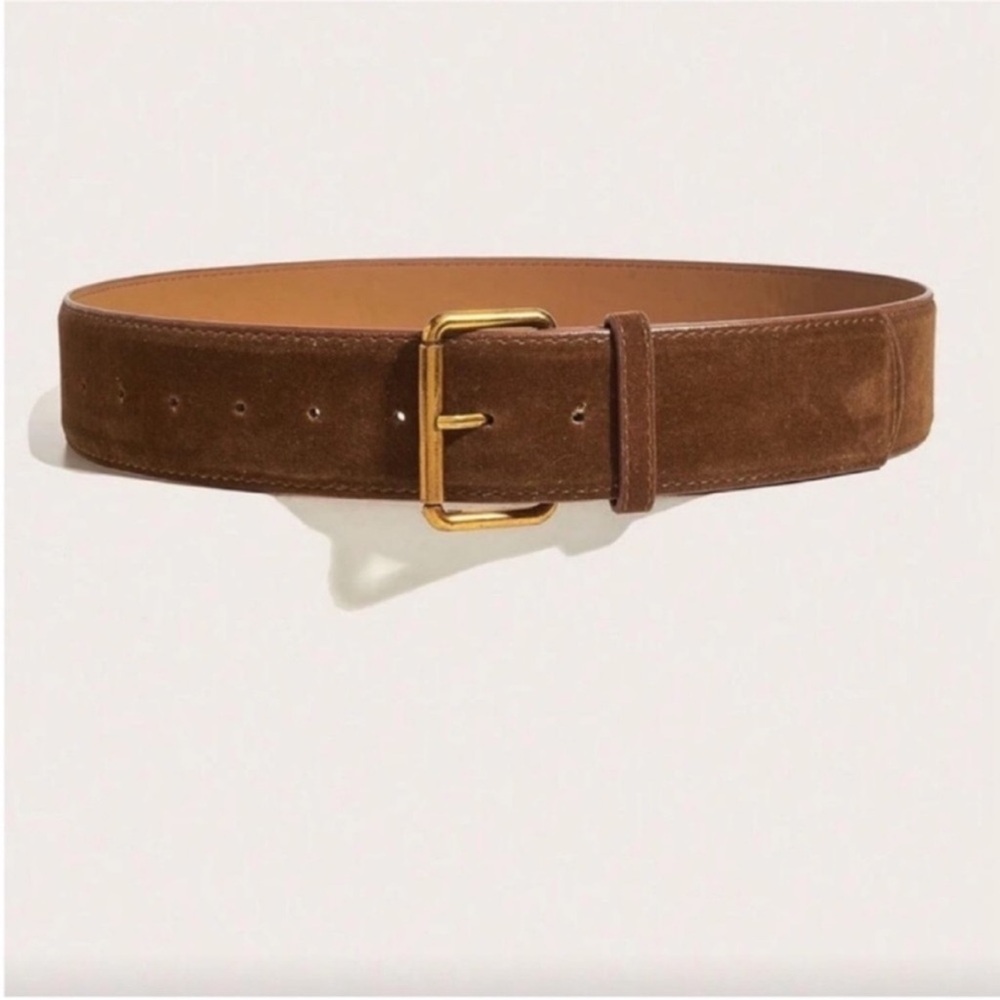 New! Brown Suede Belt Gold Buckle (One Size) NWOT - Picture 2 of 4